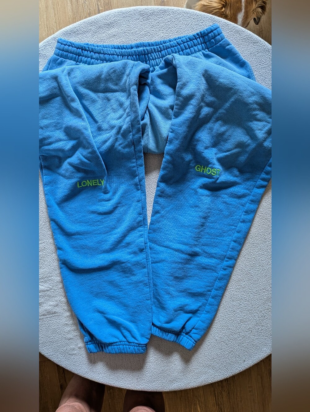 LONELY GHOST  Two Tone Blue Sweatpants with Neon Embroidery